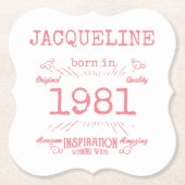Gepersonaliseerde 40e verjaardag 1981 Roze Witte L Kartonnen Onderzetters (Voorkant)