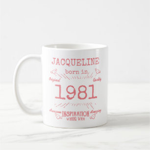 Gepersonaliseerde 40e verjaardag 1981 Roze witte V Koffiemok
