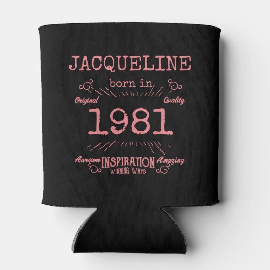 Gepersonaliseerde 40e verjaardag 1981 Roze zwarte  Blikjeskoeler (Achterkant)