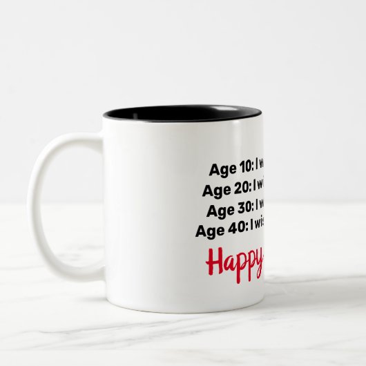 Gepersonaliseerde 40e verjaardag, aangepaste leeft tweekleurige koffiemok (Links)