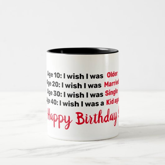 Gepersonaliseerde 40e verjaardag, aangepaste leeft tweekleurige koffiemok (Center)