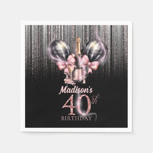Gepersonaliseerde 40e verjaardag Luxe champagne Servet (Voorkant)