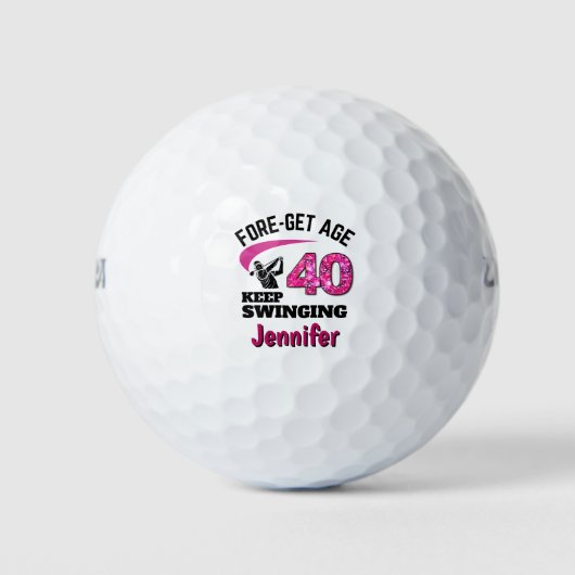 Gepersonaliseerde 40e verjaardag – Pink Fore-get L Golfballen (Voorkant)
