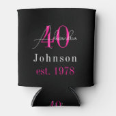 Gepersonaliseerde 40e Verjaardag Zwart Hot Pink Blikjeskoeler (Voorkant)