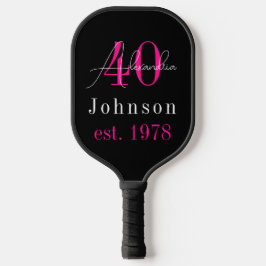 Gepersonaliseerde 40e Verjaardag Zwart Hot Pink Pickleball Paddle