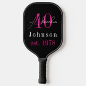 Gepersonaliseerde 40e Verjaardag Zwart Hot Pink Pickleball Paddle (Achterkant)