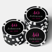 Gepersonaliseerde 40e Verjaardag Zwart Hot Pink Poker Chips (Opstapeling)
