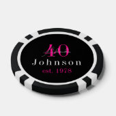 Gepersonaliseerde 40e Verjaardag Zwart Hot Pink Poker Chips (Enkel)