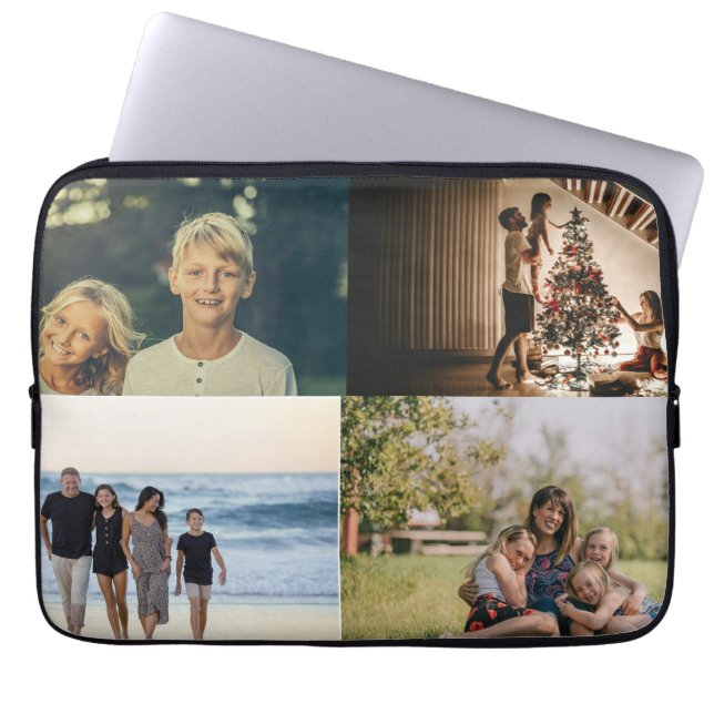 Gepersonaliseerde 4 Familie Fotocollage Custom Laptop Sleeve (Voorkant)