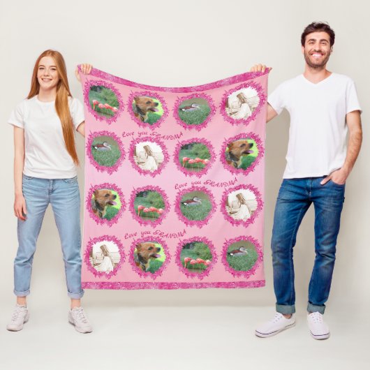 Gepersonaliseerde 4 foto aangepaste tekst hou van  fleece deken (In situ)