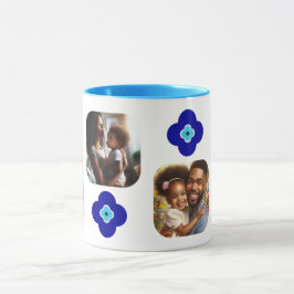 Gepersonaliseerde 4-foto Blue Evil Eye Floral Amul Mok