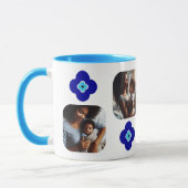 Gepersonaliseerde 4-foto Blue Evil Eye Floral Amul Mok (Links)