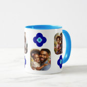 Gepersonaliseerde 4-foto Blue Evil Eye Floral Amul Mok (Voorkant rechts)