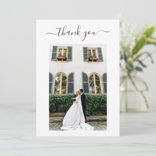 Gepersonaliseerde 4 foto bruiloft Bedankt Script K Kaart (Staand voorkant)