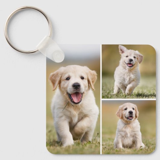 Gepersonaliseerde 4 Foto Collage Custom Hond Pet P Sleutelhanger (Voorkant)