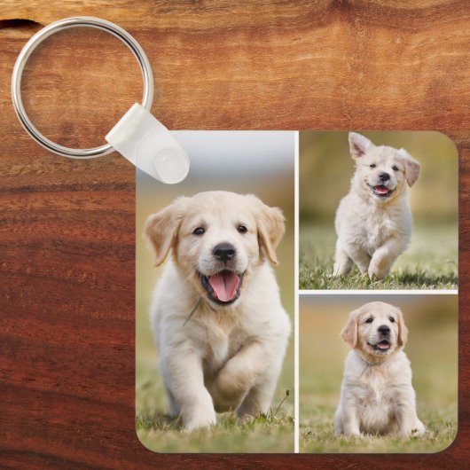 Gepersonaliseerde 4 Foto Collage Custom Hond Pet P Sleutelhanger (Voorkant)