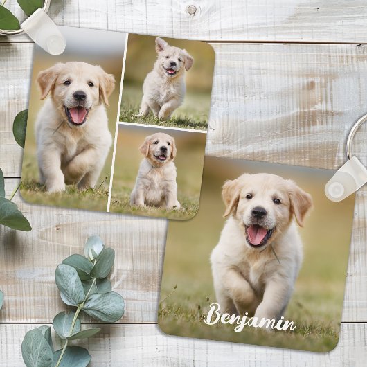 Gepersonaliseerde 4 Foto Collage Custom Hond Pet P Sleutelhanger