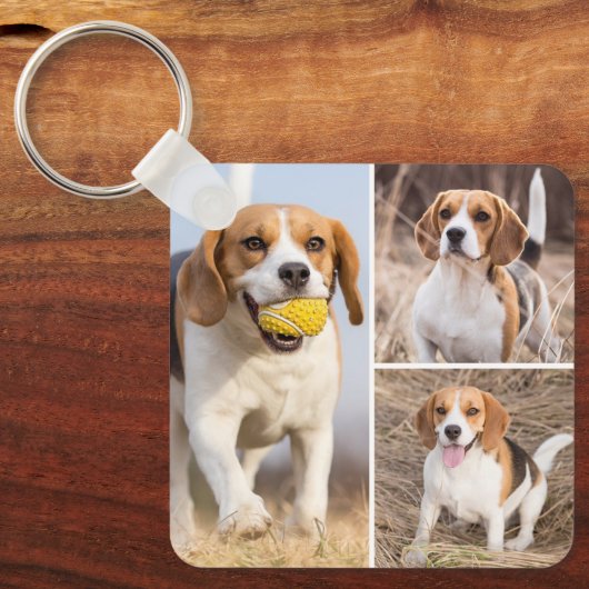 Gepersonaliseerde 4 Foto Collage Moderne Huisdier  Sleutelhanger (Voorkant)