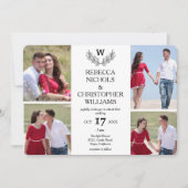 Gepersonaliseerde 4 foto Laurel Monogrammed bruilo Kaart (Voorkant)