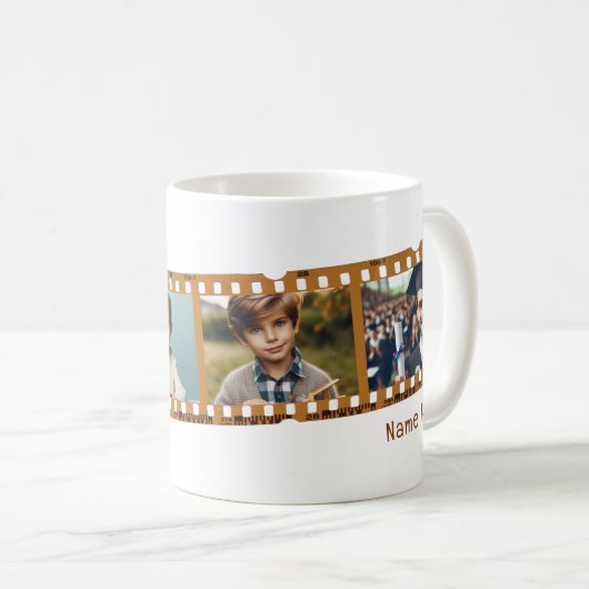 Gepersonaliseerde 4-foto oude film strip tijdlijn  koffiemok (Voorkant rechts)