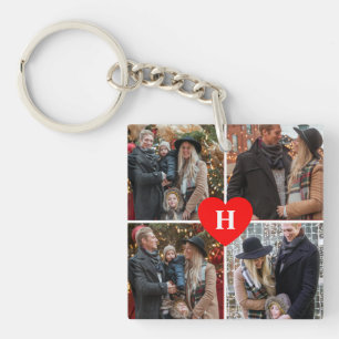 Gepersonaliseerde 4 foto Rode Hart Monogrammed Lie Sleutelhanger