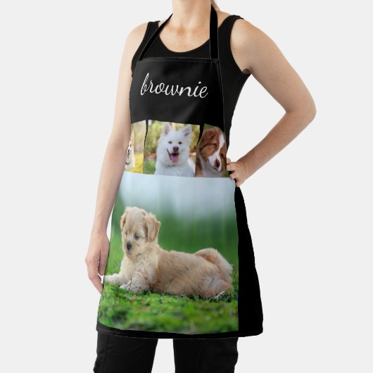 Gepersonaliseerde 4-foto wit zwart script naam Sch Schort (Insitu)