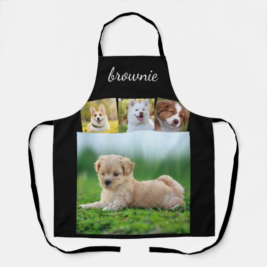 Gepersonaliseerde 4-foto wit zwart script naam Sch Schort (Voorkant)