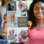 Gepersonaliseerde 4 fotocollage met positieve offe Case-Mate iPhone case<br><div class="desc">Gepersonaliseerde telefoonhoes voor iphone 11 pro max en vele andere modellen. Het ontwerp heeft een aangepaste fotocollage met 4 van uw favoriete foto's, jouw naam en de formulering "Elke dag is een gelukkige dag". De fotosjabloon staat klaar voor u om uw foto's toe te voegen en werkt met de klok...</div>