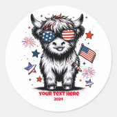 Gepersonaliseerde 4 juli highland koe op maat ronde sticker (Voorkant)