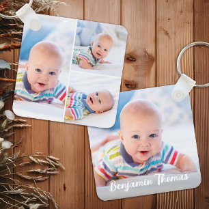 Gepersonaliseerde 4 Photo Collage Custom Modern Ba Sleutelhanger