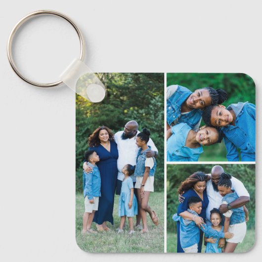 Gepersonaliseerde 4 Photo Collage Custom Modern Fa Sleutelhanger (Voorkant)