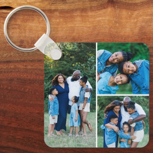 Gepersonaliseerde 4 Photo Collage Custom Modern Fa Sleutelhanger (Voorkant)