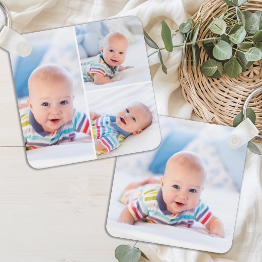 Gepersonaliseerde 4 Photo Collage Modern Pasgebore Sleutelhanger