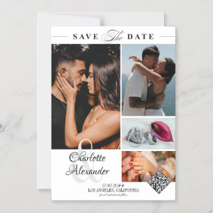 Gepersonaliseerde 4 Photo Collage Wedding Save the Magnetische Uitnodiging