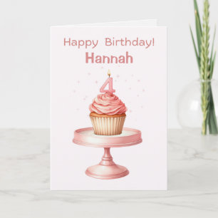 Gepersonaliseerde 4e Verjaardag Cupcake Kaart