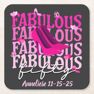 Gepersonaliseerde 50 en Fabulous Fifty Pink Verjaa Kartonnen Onderzetters