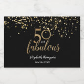 Gepersonaliseerde 50 en Fabulous Gold confetti zwa Sparkling Wijnetiket (Enkel label)