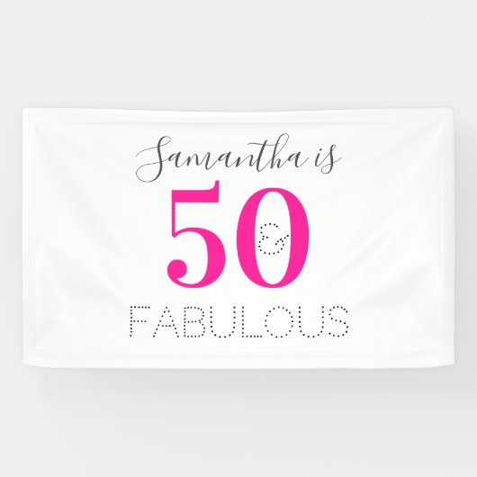 Gepersonaliseerde 50 en Fabulous Hot Pink Verjaard Spandoek (Horizontaal)
