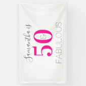 Gepersonaliseerde 50 en Fabulous Hot Pink Verjaard Spandoek (Verticaal)