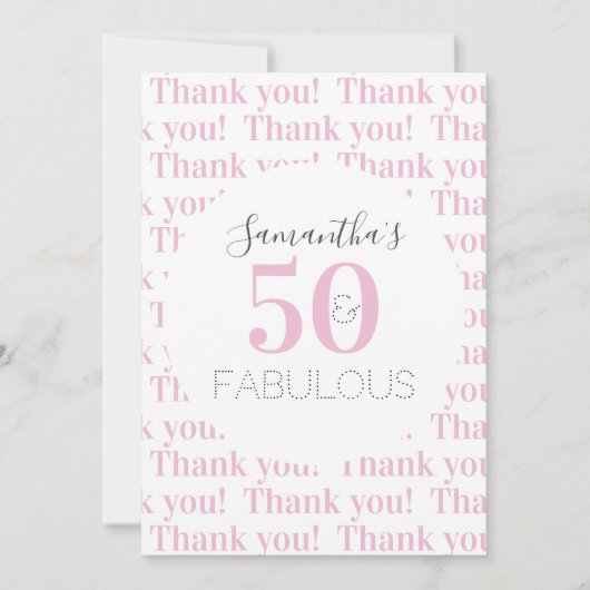 Gepersonaliseerde 50 en fabulous Modern Roze Bedankkaart (Voorkant)
