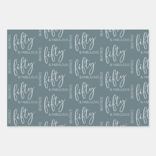 Gepersonaliseerde 50 en Fabulous Modern Script Inpakpapier Vel (Voorkant)