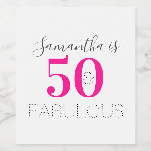 Gepersonaliseerde 50 en fantastische Hot Pink Verj Wijn Etiket (Enkel label)