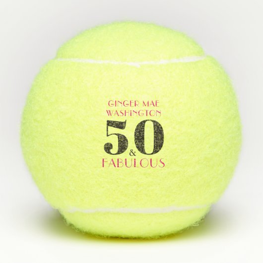 Gepersonaliseerde 50 en fantastische verjaardag tennisballen (Voorkant)