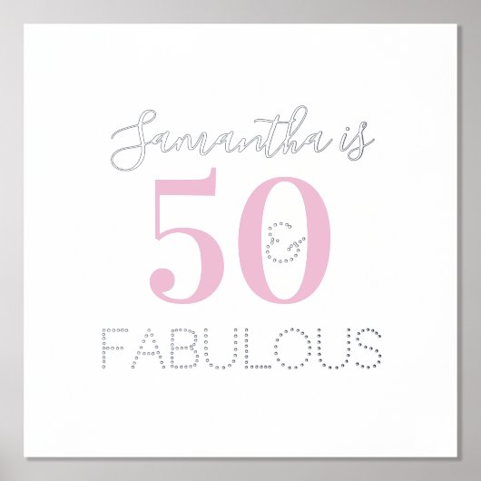 Gepersonaliseerde 50 en geweldige roze zilverdag folie afdrukken (Voorkant)