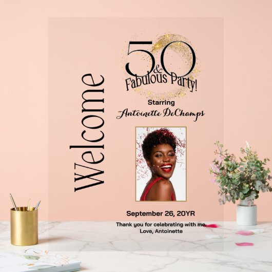 Gepersonaliseerde 50 & Fabulous Luxe Zwart Goud Acryl Bord (Huwelijk)