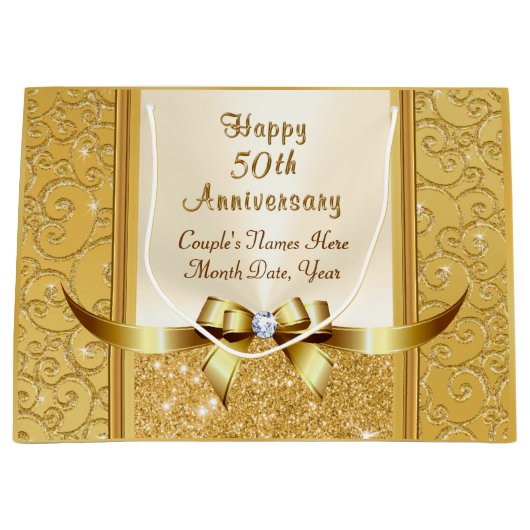 Gepersonaliseerde 50e bruiloft Jubileum Gift Bags Groot Cadeauzakje (Voorkant)