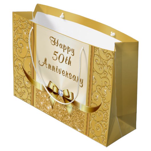 Gepersonaliseerde 50e bruiloft Jubileum Gift Bags Groot Cadeauzakje (Achterkant Gekanteld)