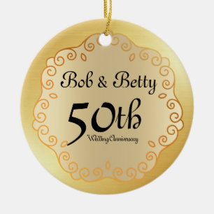 Gepersonaliseerde 50e bruiloft Jubileum Gold Keramisch Ornament