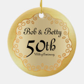 Gepersonaliseerde 50e bruiloft Jubileum Gold Keramisch Ornament (Achterkant)