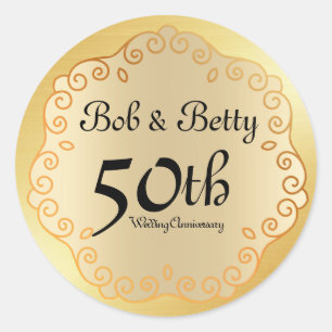Gepersonaliseerde 50e bruiloft Jubileum Gold Ronde Sticker